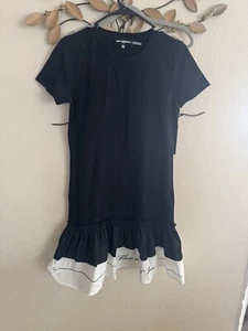 KARL LAGERFELD PARIS Women's Ruffled-Hem Embroidered-Script T-Shirt Dress XS - Picture 1 of 2