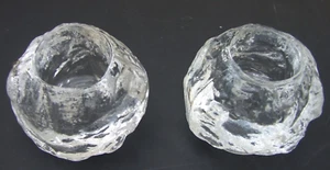 2x Kosta Boda Icy Glass Crystal Snowball Candle Holder MCM Sweden Ann Warff - Bild 1 von 7