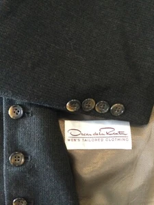 Vtg Oscar De La Renta Mens Sport Coat Blazer Vest Jacket Charcoal Brown 40S - Picture 1 of 13