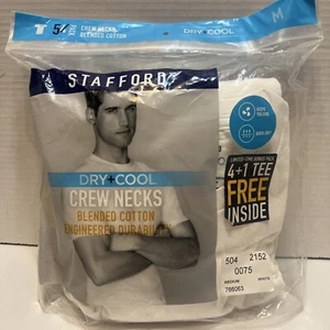 Paquete de 5 camisetas blancas Stafford para hombre MEDIANAS secas + frías de algodón mezclado cuello redondo - Imagen 1 de 11
