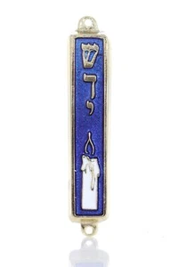 Gold plated Mezuzah Mezuza Blue Case 7cm Judaica Jewish Shaddi Candle Israel - Photo 1 sur 8