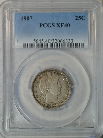 1907 Barber quarter, PCGS XF40..........Type Coin Company Cover