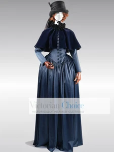 Victorian Dickens Era Frock Velvet Cape Dress Gothic Steampunk Theater Wear 0061 - Picture 1 of 8