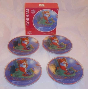 New Gorham Set 4 6" Crystal Santa Plates Christmas Holiday Hostess Serving Candy - Picture 1 of 7
