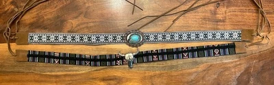 Western Cowboy Cowgirl Hat Bands Lot 2 – Beaded Woven & Silver Turquoise Concho - Image 1 of 4