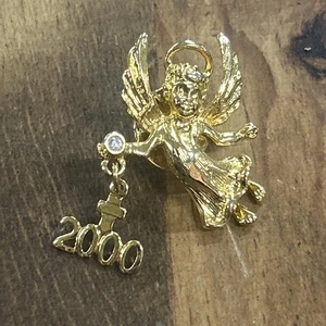 Broche Pinback Año Nuevo Cristiano Cruz Ángel Tono Oro Y2K De Colección - Imagen 1 de 2