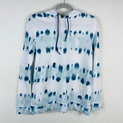 Chico's Weekends Size Small 4 0 Tie Die Pullover Hoodie White Blue Cotton Blend - Image 1 of 4