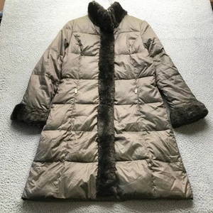 Ellen Tracy Puffer Coat Jacket Womens Small S Long Sleeve Full Zip Pockets Olive - Picture 1 of 11