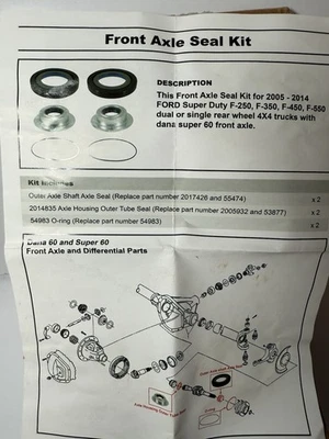 Kit de sellado de eje Dana 60 para Ford F250 F350 F450 F550 Super Duty 2005-2014 caja abierta Foto 1 de 4