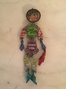 Handcrafted Soda Bottle Cap Pin Brooch Victorian Lady Body Unique - Picture 1 of 3