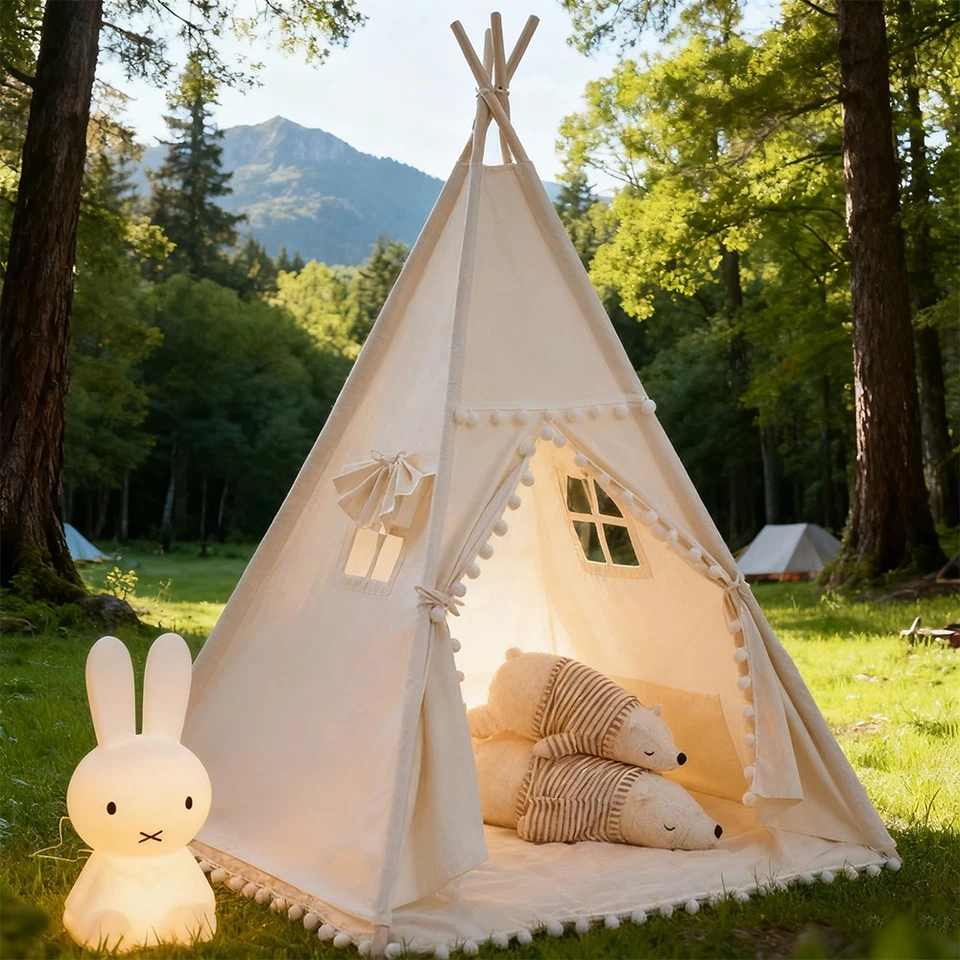 Kids Teepee Tent Premium Quality Indoor Outdoor Sturdy Children Wigwam - white - Image 1 of 4