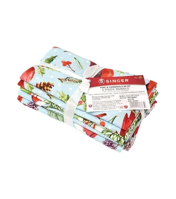 Nuevo Singer Tela Pino y Cardenales Navidad 5-PC Algodón Grasa Cuartos 18" x 21" Foto 1 de 4