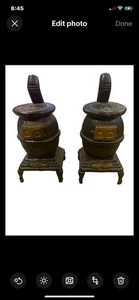 Vintage Salt Pepper Shakers Black Gold Pot Belly Stove Plastic - Picture 1 of 5