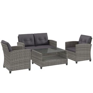 4 PC Outdoor Patio Conversation Sectional Set w/ Sofa, Coffee Table, Dark Gray - Picture 1 of 11