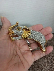 Broche prendedor de hombro de elefante con estrás de colección años 80 RepublicanGOP Formal Ojos Verdes - Imagen 1 de 8