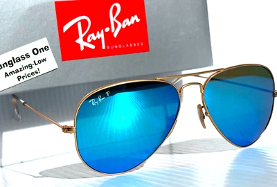 全新 Ray Ban 金属金色 58 毫米飞行员蓝色镜面偏光太阳镜 RB3025 112/4L — 第 1/4 张图片