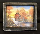 Prim Country Print *Watermill By The Falls* Black Handmade Frame 9 1/2" X 8"