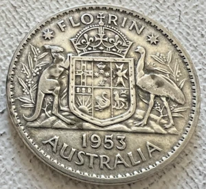 1953 Australia QEII Florin 2/- 50% Silver Circulated - Nice Grade - Picture 1 of 6