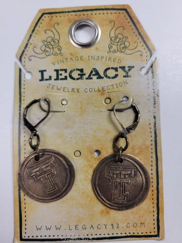 Texas Tech Red Raiders Round Vintage Antique Bronze Earrings Dangle Legacy Cover