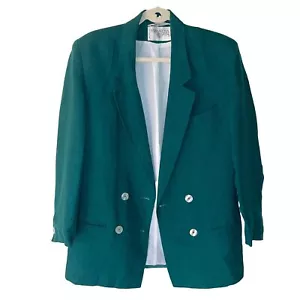 International Scene Blazer Vintage Womens Size 6 Green Linen Double Breasted - Picture 1 of 7