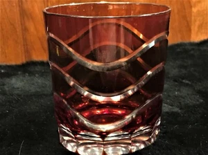 Hermoso Vidrio Corte Doble Highball Rubí a Transparente Remolino y Huella Pulgar 3 3/4" - Imagen 1 de 4