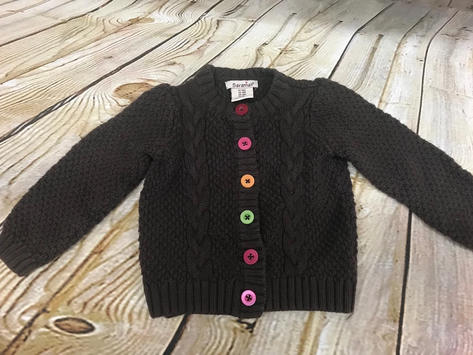 Savanah Girls Toddler 18 Month Brown Multi Button Sweater Jacket  - Image 1 of 3