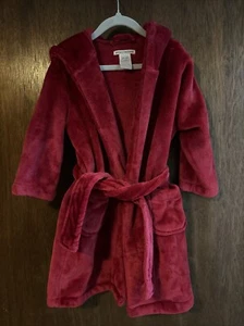 pottery barn girls 2T-3T red hooded plush robe waist tie pockets - Picture 1 of 7