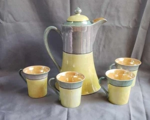 Vintage Mid-Century Lusterware 6-teiliges Set; Kaffeekanne, Deckel, 4 halbe Tassen Tassen - Bild 1 von 3