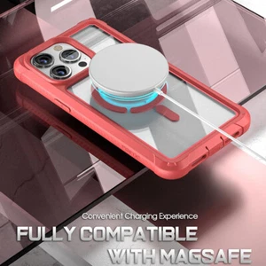 For iPhone 15 Pro MagPro Case Full-Body Shockproof Rugged Clear Cover Coral Pink - Picture 1 of 6