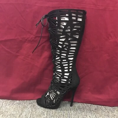 Nuevas botas de aguja para mujer Forever "Blossom-16" negras imitación gamuza recorte talla 7,5 Foto 1 de 4