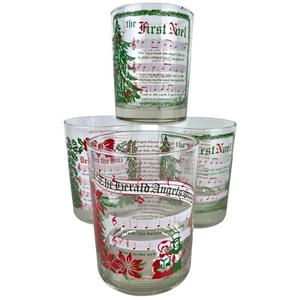 TOSCANY ☆ Vintage Christmas Carol Music & Lyrics 4 Double Old Fashioned Glasses - Picture 1 of 12