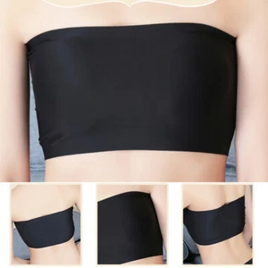 Wome Tube Top Strapless Black Bandeau Sleeveless Sports Bra Underwear Wrap Chest - Picture 1 of 10