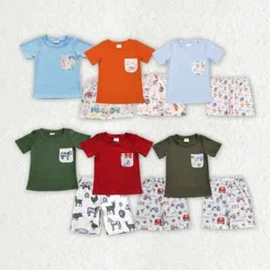 Sibling Baby Boys Farm Pocket Shirt Summer Outfits Clothes Sets - Picture 1 of 13