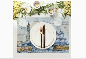 4PCS Nautical Placemats Compass Lighthouse Placemats Washable Heat Resistant - Picture 1 of 5