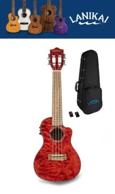 Lanikai Quilted Maple Red Stain Cutaway Concert Acoustic/Electric Ukulele +Case! - Image 1 of 4