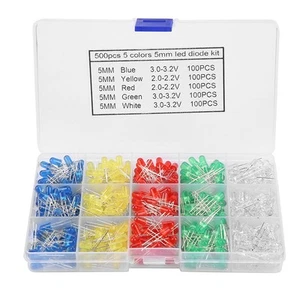 500pcs 5mm LED Light Red Yellow Blue Green White Assortment Diodes Kit - Picture 1 of 9