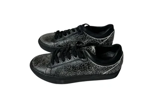 AllSaints Low Sneakers Black Crackle Distressed Leather Women Shoes • New - Picture 1 of 6