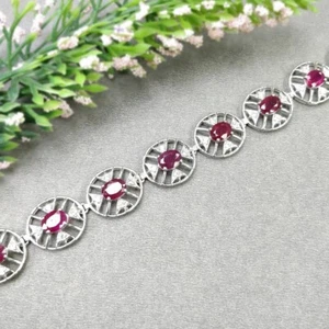"Juego de brazalete de tenis de 17,30 gms relleno de vidrio rubí de piedra preciosa czalete de plata 925" - Imagen 1 de 8