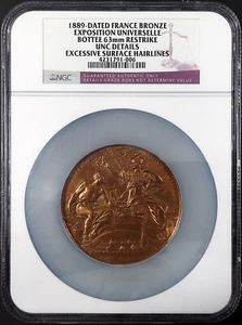 1889 Restrike France Bronze Exposition Universelle, Bottee, Unc Details by NGC! - Picture 1 of 7