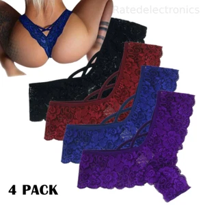 4Pack Women Sexy Lace Underwear Lingerie Panties Comfort G-String Brief Thong US - Picture 1 of 16