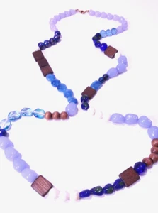 Ann Taylor Women's Translucent Blue Bead Wood Layer Necklace NWOT 68 - Picture 1 of 5
