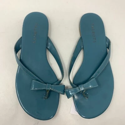 Chanclas planas Talbots para mujer de cuero azul sin cordones con lazo talla US 7 Foto 1 de 4