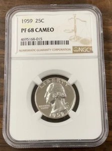 1959 Washington Silver Proof Quarter 25c NGC PF68 Cameo. - Picture 1 of 4