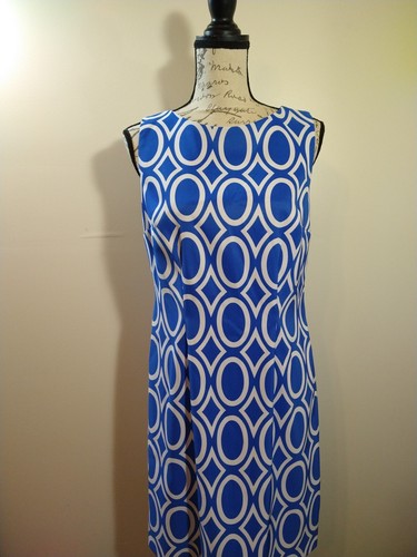 Abito donna Alyx tubino taglia 10 blu bianco senza maniche vestito carriera