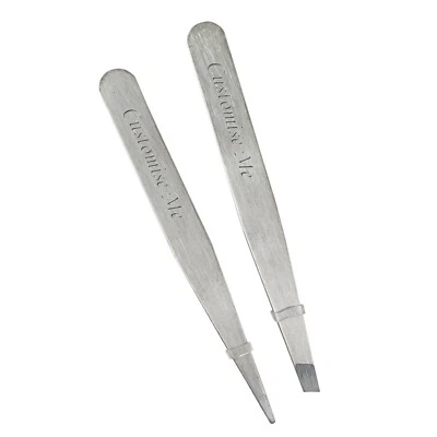 GREAT ENGRAVING Personalised Set of 2 Silver Tweezers Precise & Slanted Pluckers Engraved Gift