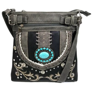 Western Turquoise Stone Concho Concealed Carry Crossbody Messenger Purse - Picture 1 of 26