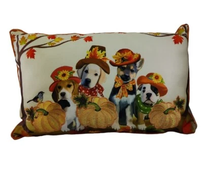 Harvest Fall Dog Pillow Pug Beagle Lab French Bulldog Decorative Rectangle Throw - Image 1 of 4