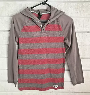 Boys SHAUN WHITE Gray/Red Striped Long Sleeve Shirt w/ Hoodie ~ Large 12-14 - Image 1 of 4