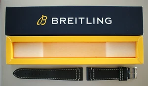 BREITLING 534X 22-18 BLACK WAXED CALF TONGUE BUCKLE WATCH BAND WATCHBAND STRAP - Picture 1 of 9