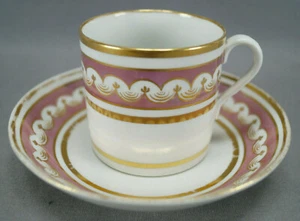 British Pink Luster & Gold Scrollwork Porcelain Coffee Can & Saucer C1800-1810 B - Picture 1 of 9